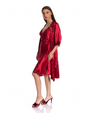 Kadın Pudra 6 Parça Dantel Detaylı Saten Gecelik-Sabahlık-Pijama-Şort Çeyiz Seti 1310