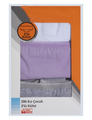 Kız Çocuk Lila Beyaz Gri 3'lü Boxer 390