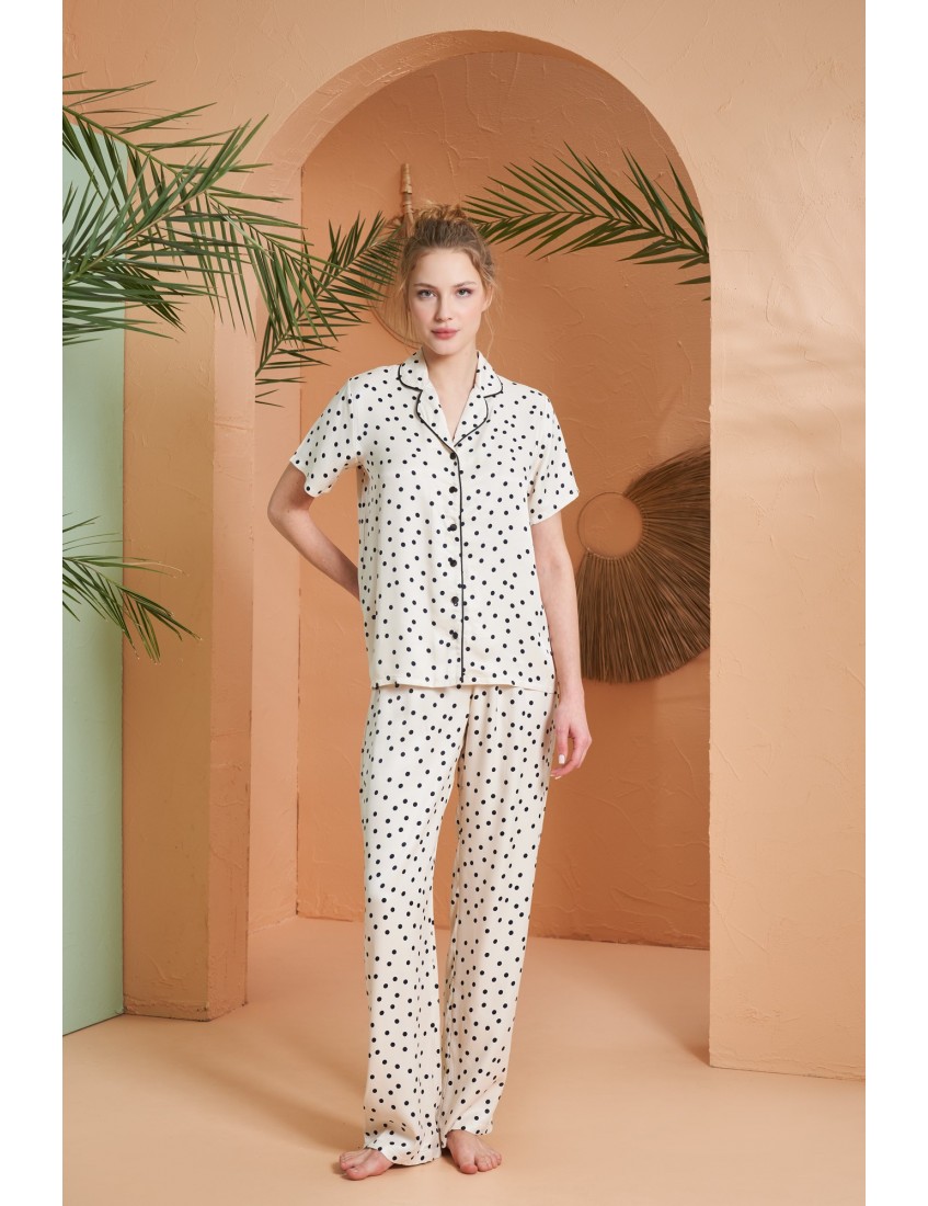 PJS Kadın Boy Düğme Pijama Takımı 27085 